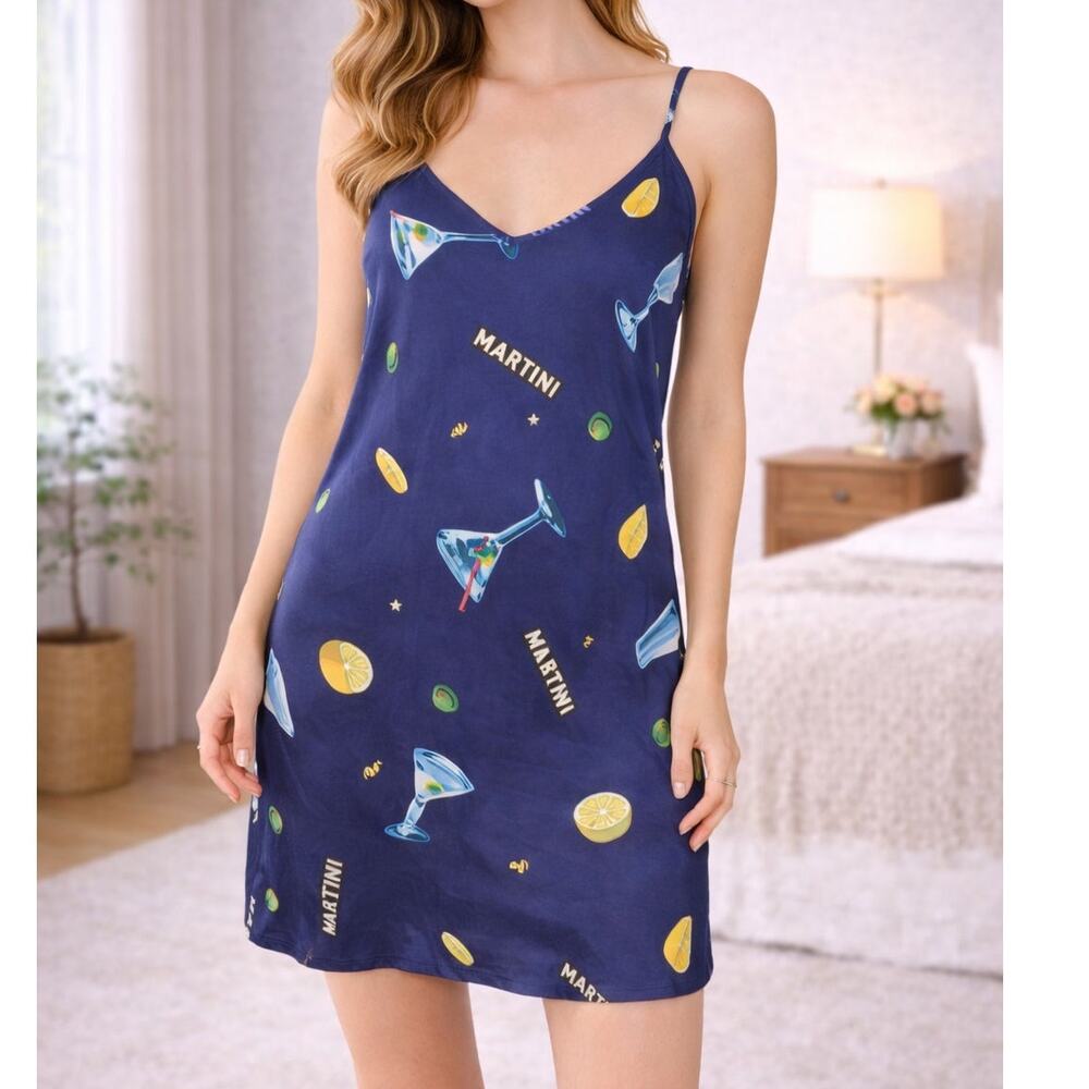 Vintage California Dynasty Martini Midi Slip Dress Graphic Funky Maximalist L